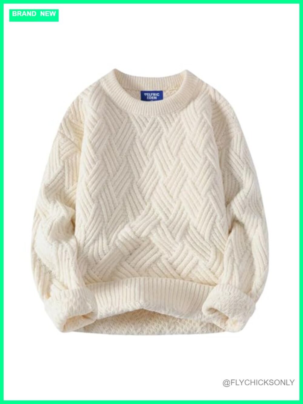 Oversized Vintage Crewneck Cable Knit Pullover Sweater Loose Fit Casual